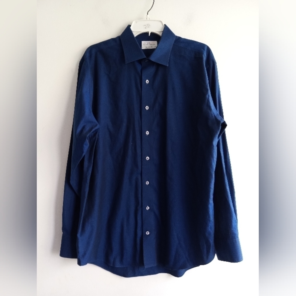 Lorenzo Uomo The Perfect Fashion Shirt Men Blue Button Up Shirt size 17 or Large